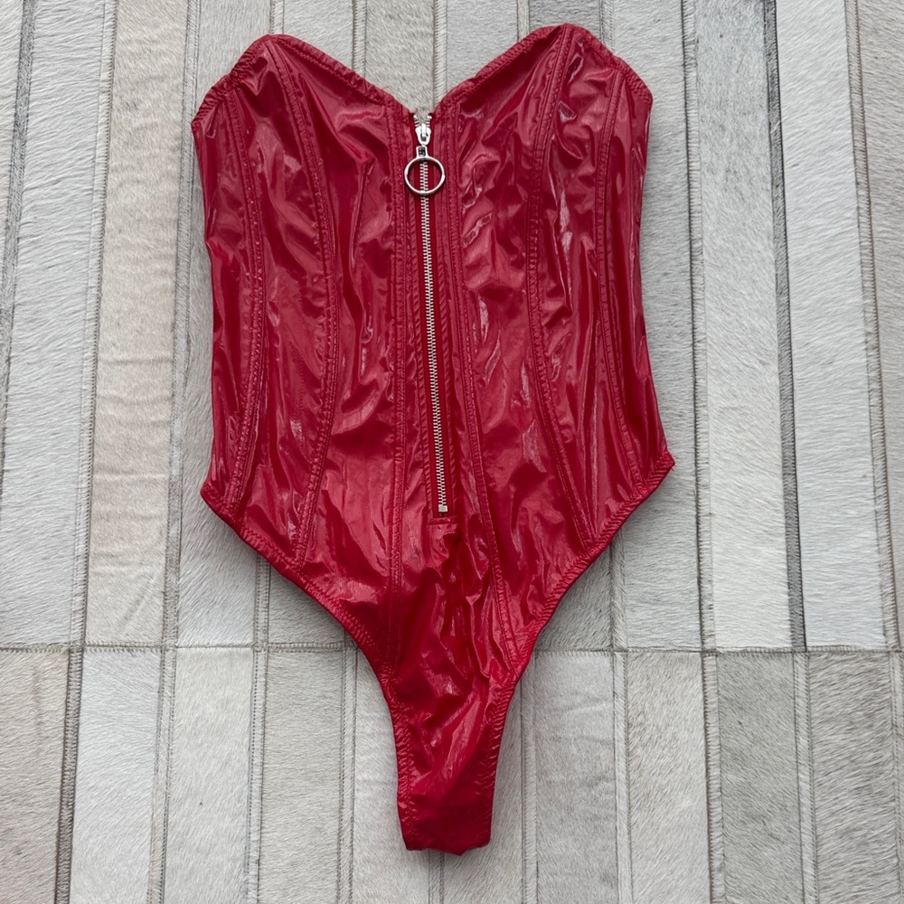 Red Zipper Front Bodysuit